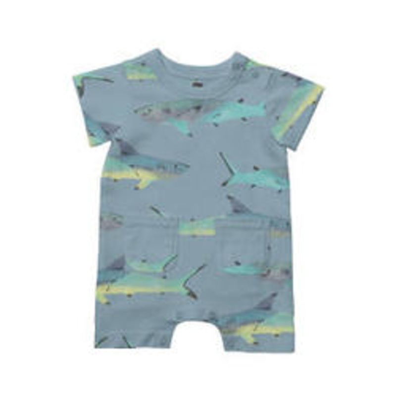 Tea Collection Double Pocket Baby Romper – Painted Shark