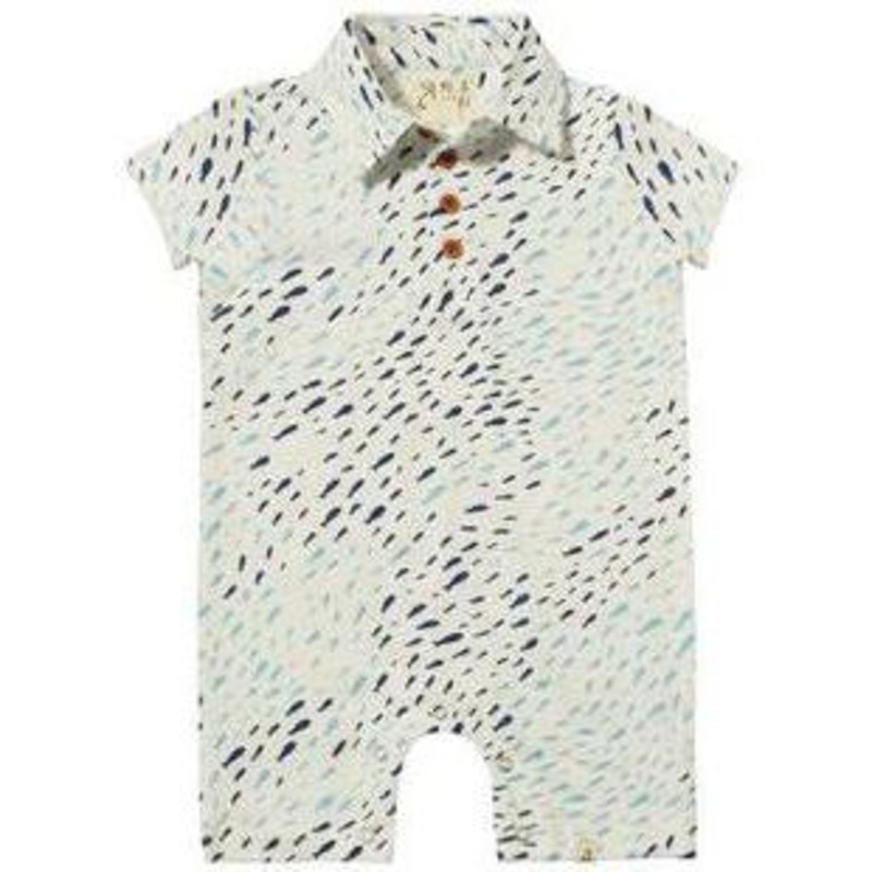 Me & Henry Drift Printed Polo Romper | Blue Fish