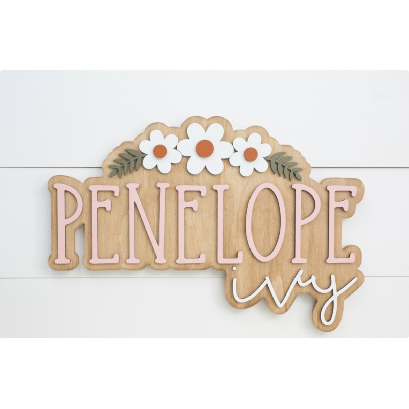 Sugar + Maple Personalized Bubble Wood Sign | Flower