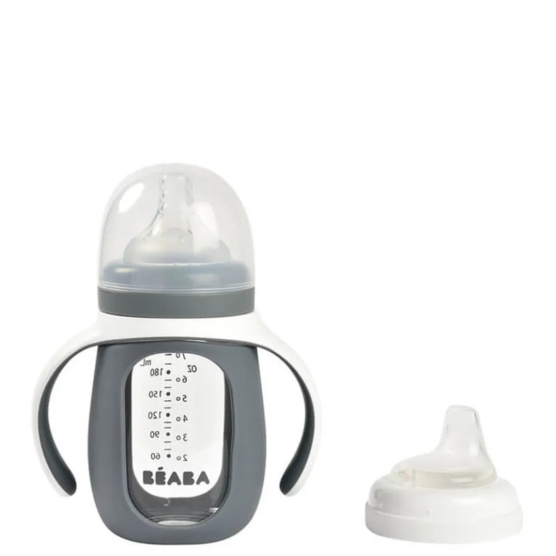 2 in1 Glass learning bottle 210 ml with Silicone Cover – Mineral Grey