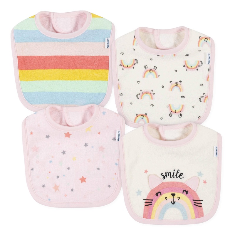 4-Pack Baby Girls Rainbow Bibs