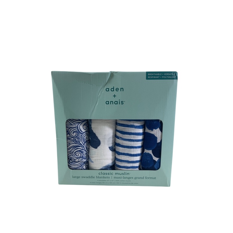 Aden + Anais Essentials Cotton Muslin Swaddle, 4pk, Seafaring, 44×44