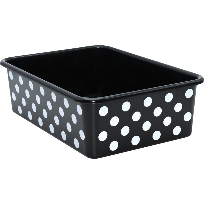 White Polka Dots on Black Large Plastic Storage Bin