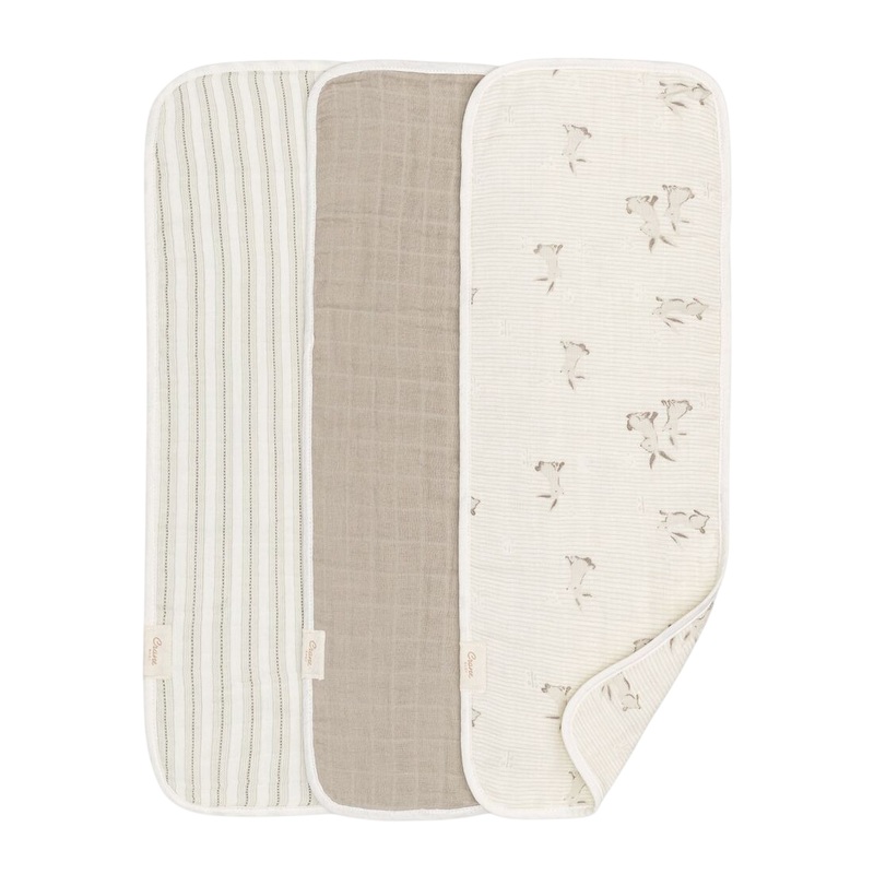 Crane Baby Cotton Muslin Burp Cloth Set, Avery Bunny