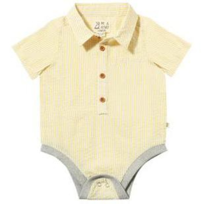Me & Henry Helford Woven Onesie | Yellow Stripe Seersucker