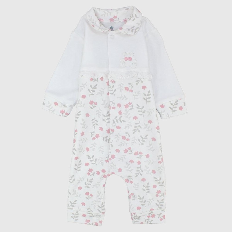 Pink Flowers Long-Sleeved Footless Onesie