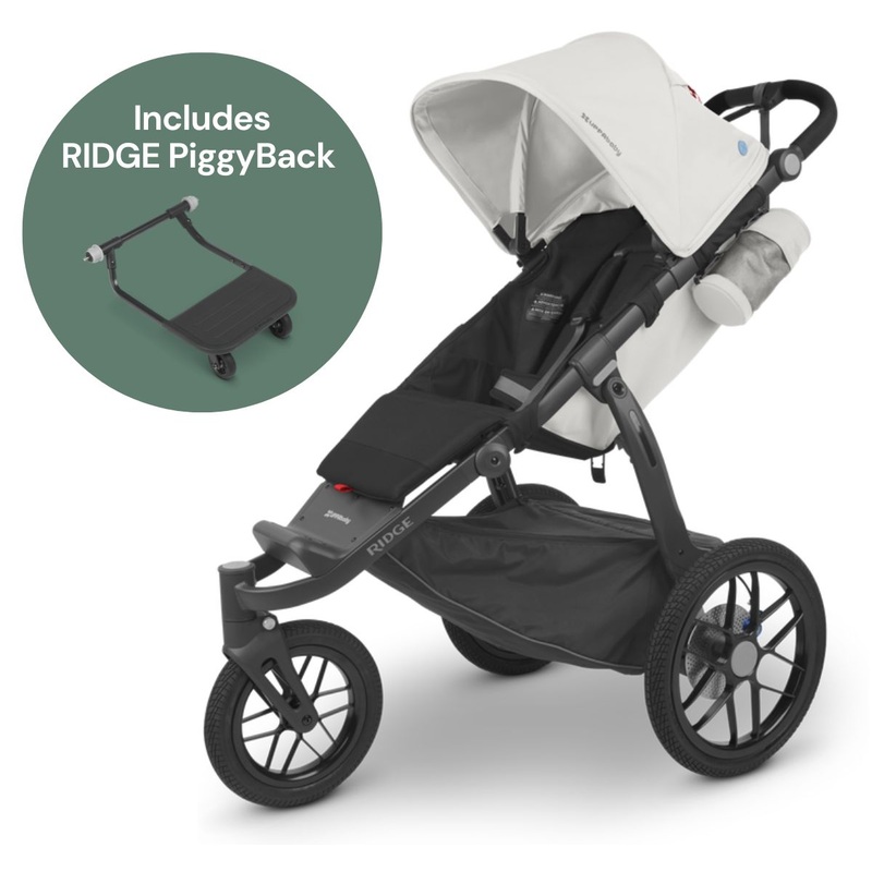 UPPAbaby Ridge Jogging Stroller + PiggyBack Ride-Along Bundle – Bryce (White / Carbon)