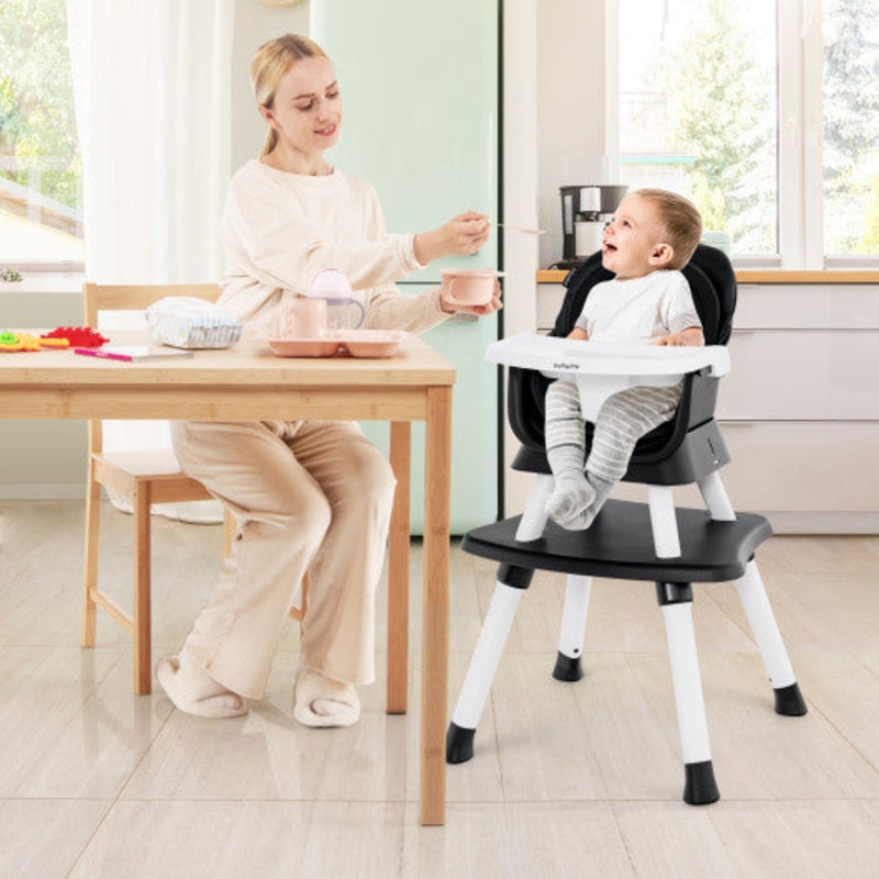 6-in-1 Convertible Baby High Chair With Adjustable Removable Tray-Black
