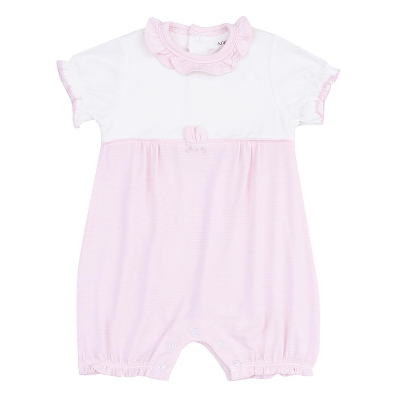Ruffle Romper Stripe Classic Pink Tiny Bunny