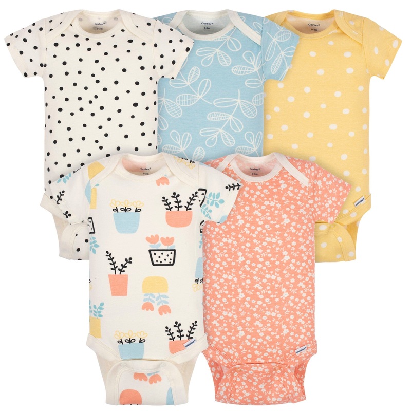 5-Pack Baby Girls Comfy Stretch Flower Pot Short Sleeve Onesies Bodysuits