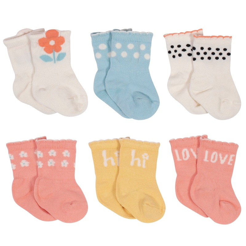 6-Pack Baby Girls Comfy Stretch Flower Pot Wiggle Proof Socks
