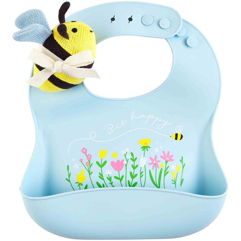 Mud Pie Blue Bee Bib & Rattle Set