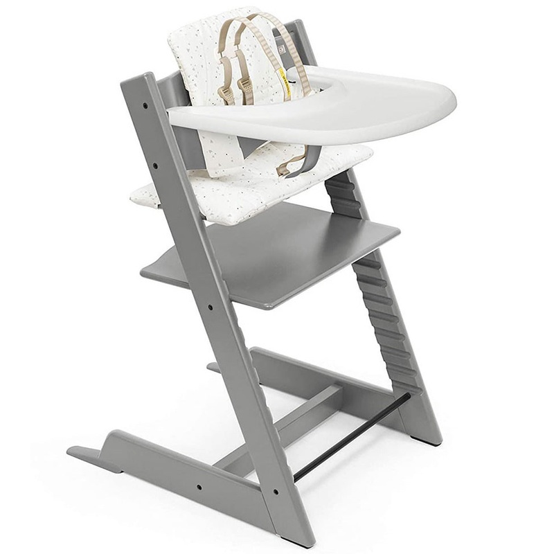 Tripp Trapp High Chair and Cushion with Stokke Tray — Storm Grey / Sweet Hearts