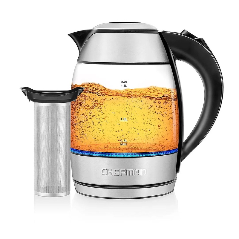 1.8L Electric Glass Kettle, Detachable Tea Infuser, LED Light