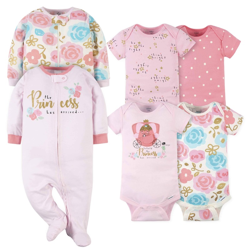 6-Piece Baby Girls Princess Onesies Bodysuit and Sleep ‘N Play Set