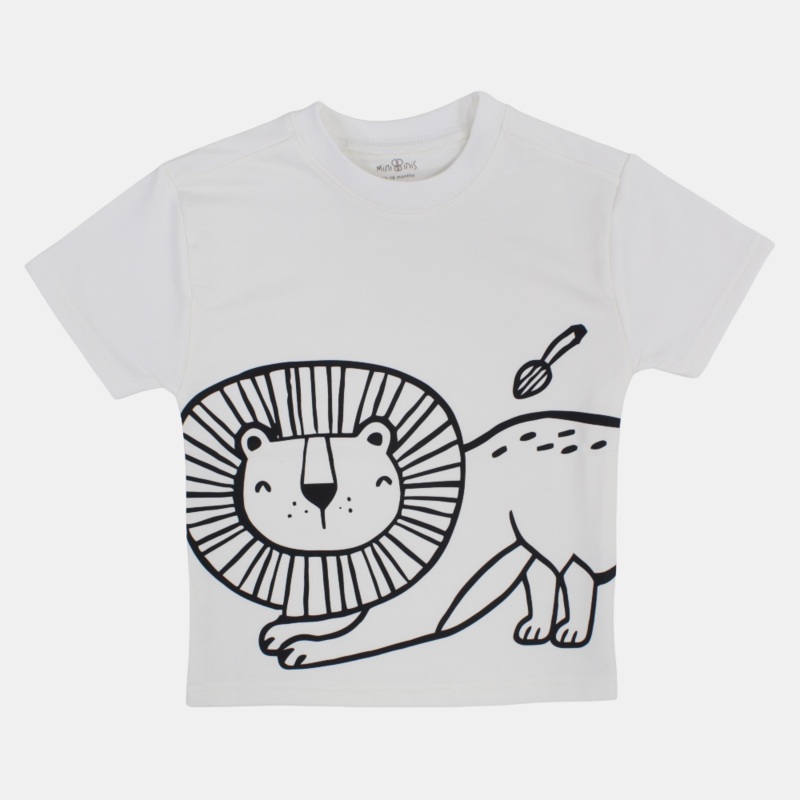 Boys Cotton T-Shirt  Off-White with Lion Print
