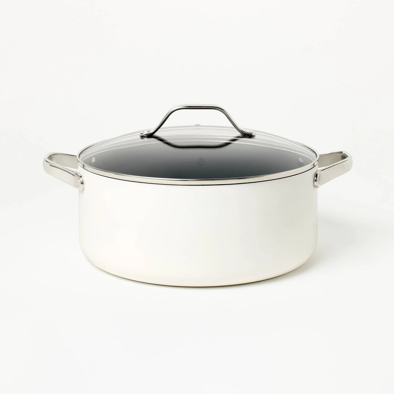 8qt Nonstick Ceramic Coated Aluminum Wide Stock Pot Cream –