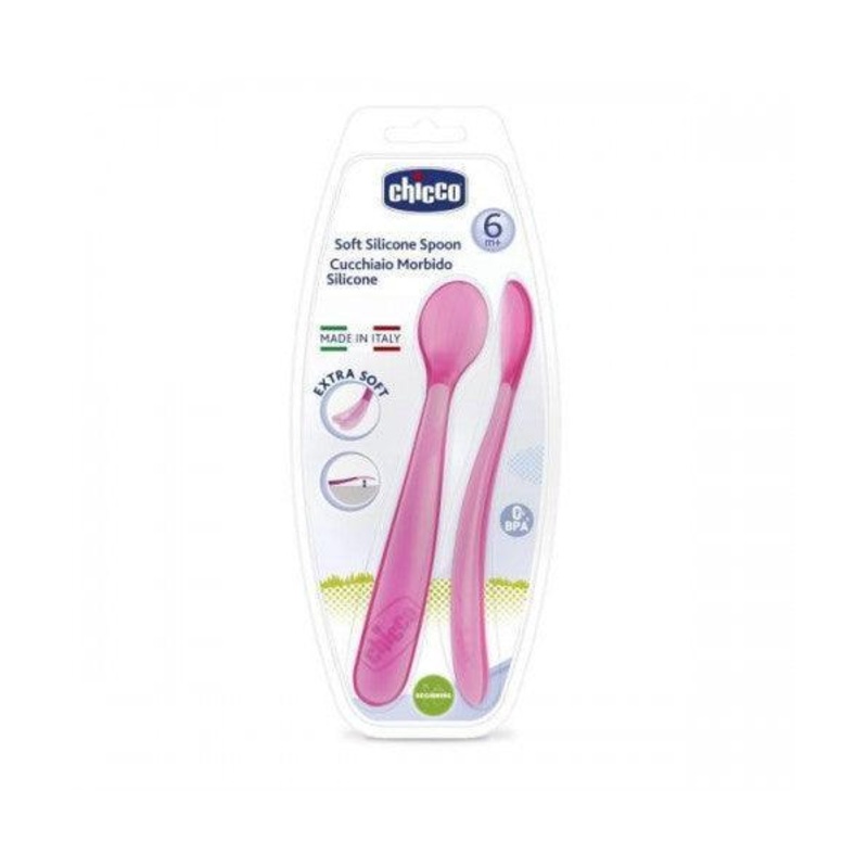 Chicco Soft Silicone Spoon, Pack Of 2 – Pink