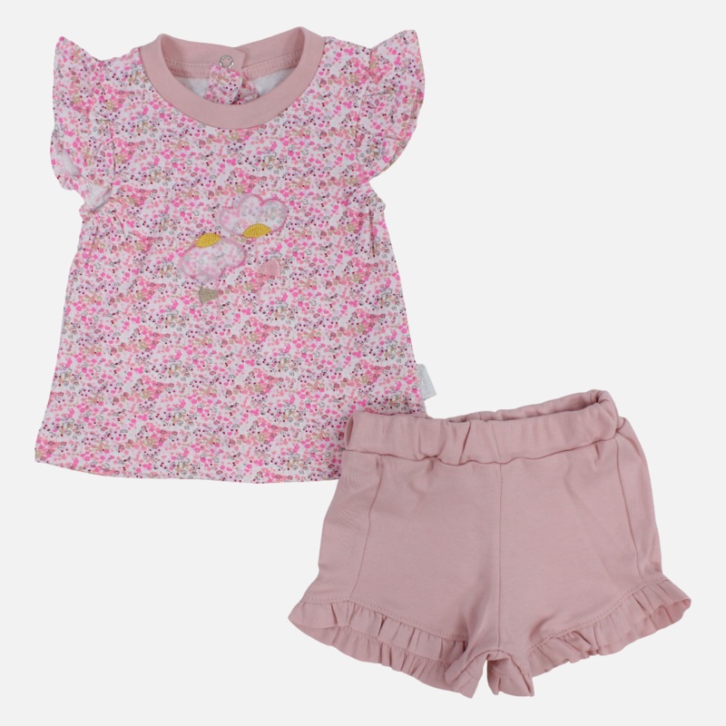 Baby Girls Cotton 2-Piece Outfit Set  Sleeveless with Floral Design
