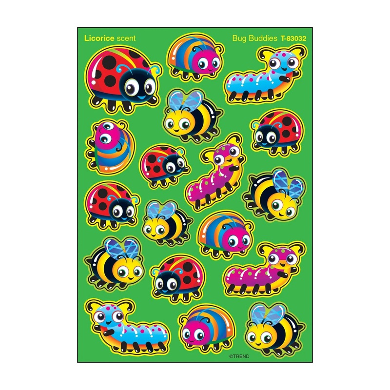 Bug Buddies, Licorice scent Scratch ‘n Sniff Stinky Stickers  Mixed Shapes