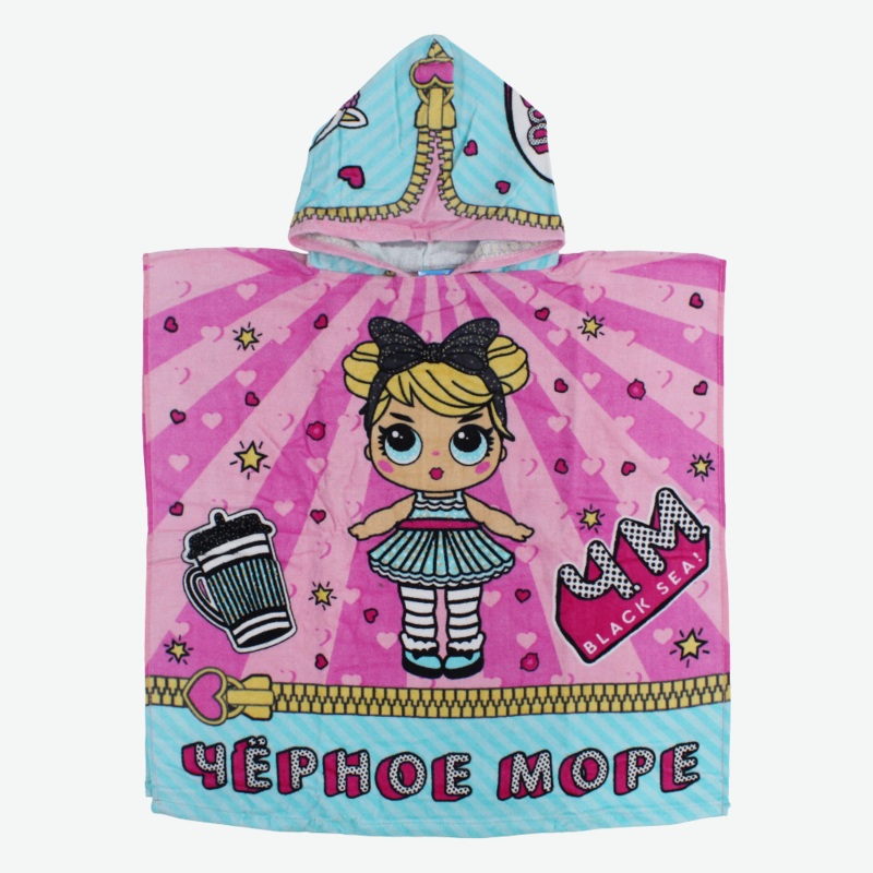 Girls Poncho Beach Towel with Hoodie – Pink with LOL Surprise Print