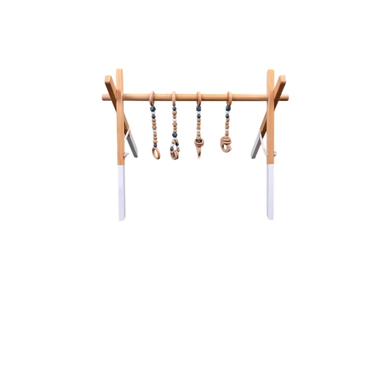 Poppyseed Play Wooden Baby Gym, Natural Wood w/ Gray Toys