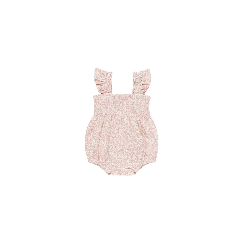 Quincy Mae Smocked Ruffle Sleeve Romper – Pink Blossom