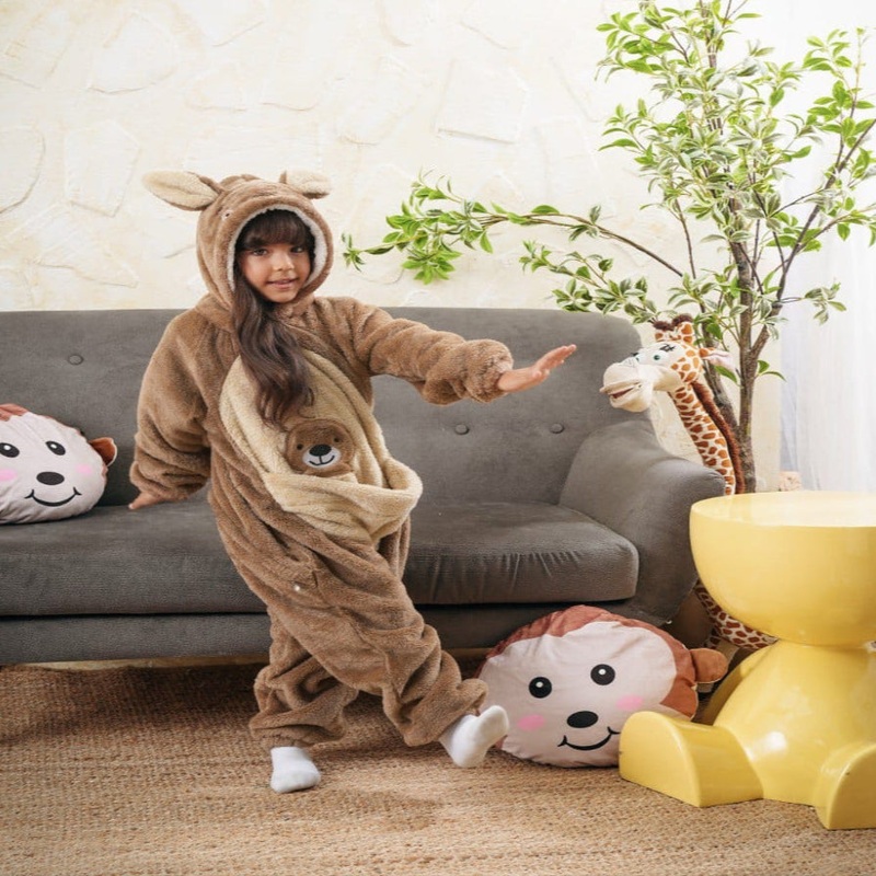 Brown Bunny Long-Sleeved Fleeced Hooded Footless Onesie