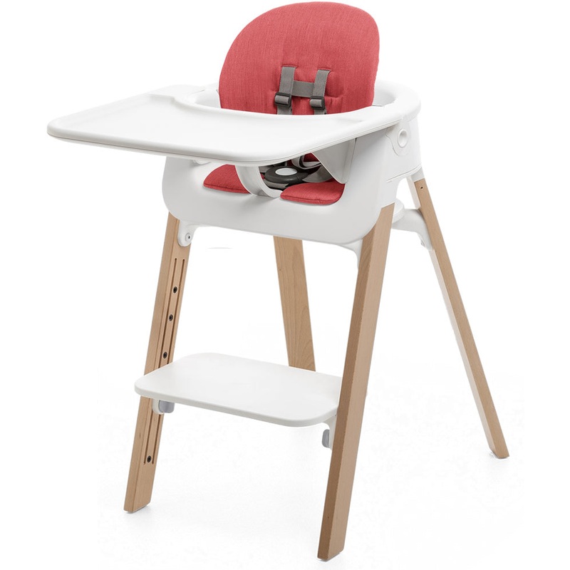 Stokke Steps Complete High Chair with Cushion – White/Natural/Red