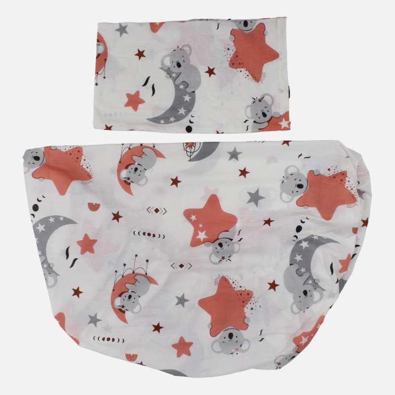 Cotton Bed Sheet Set  Off-White with Stars and Koalas Print