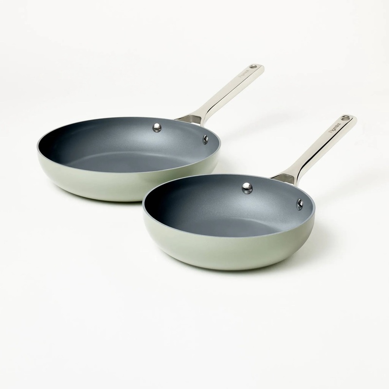 2pk (8″ & 10″) Nonstick Ceramic Coated Aluminum Frypan Set Sage Green (See Description)