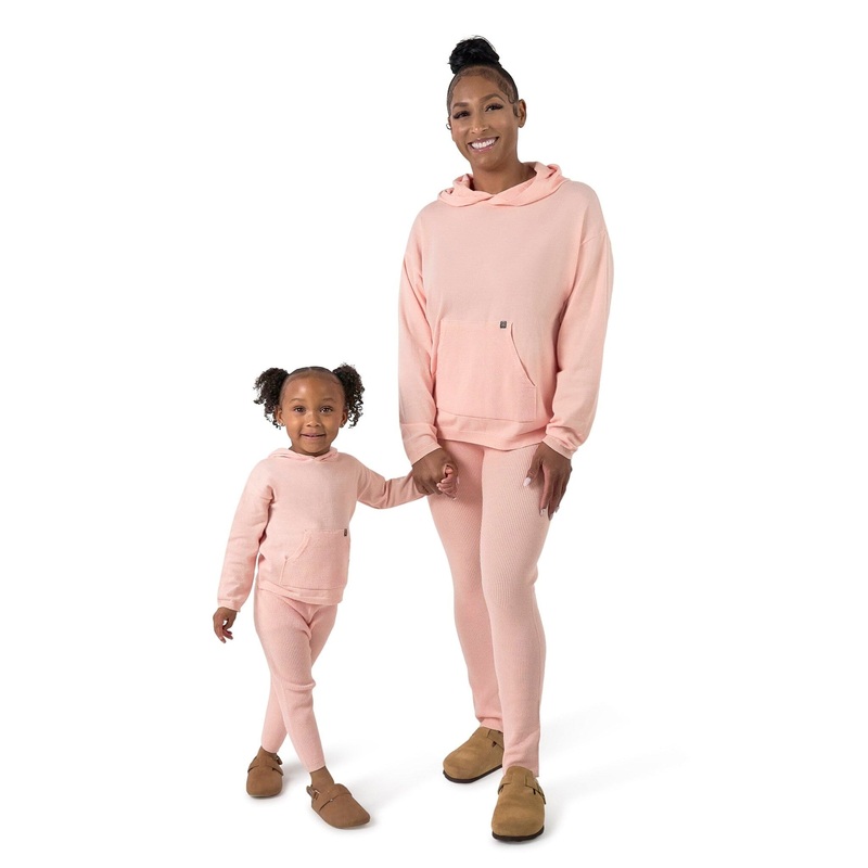 Mommy & Me 2-Piece Pink Hooded Waffle Viscose Top & Legging Bundle