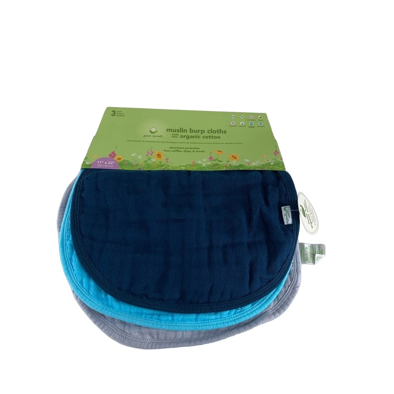 Green Sprouts Muslin Burp Cloths, Blue, 3 Pack