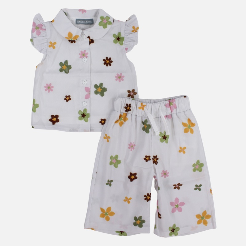 Baby Girls Cotton 2-Piece Outfit Set  Off-White with Cute Print