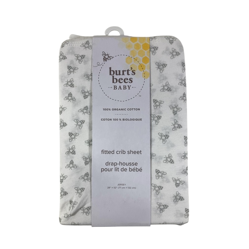 Burt’s Bees Baby Organic Cotton Jersey Fitted Crib Sheet, Heather Grey Honeybee