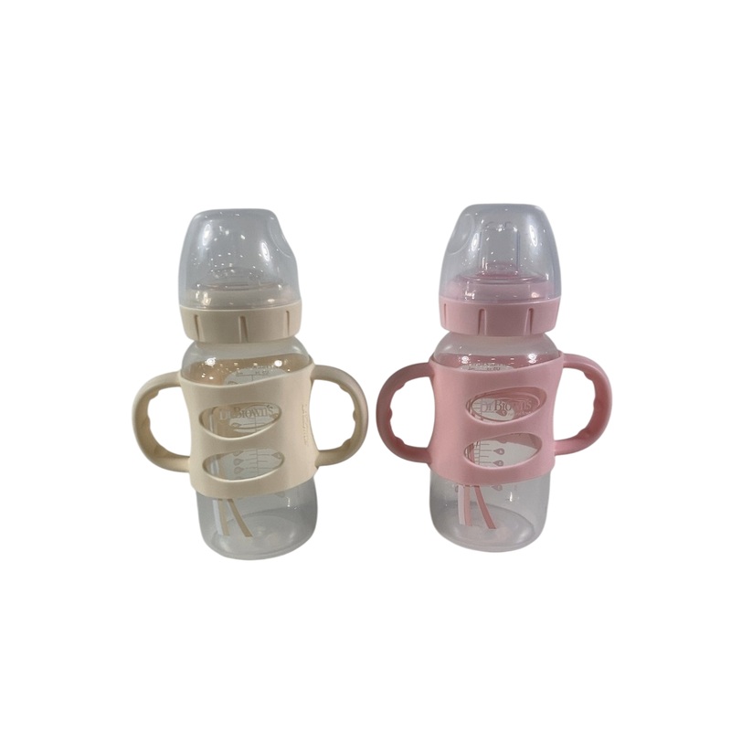 Dr. Brown’s Milestones Sippy Spout Bottle with Silicone Handles, 2 Pack, Wide-Neck, Pink/Cream, 9oz/270ml