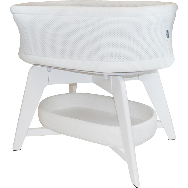 TruBliss Evi Smart Bassinet with Smart Technology, White with White Base