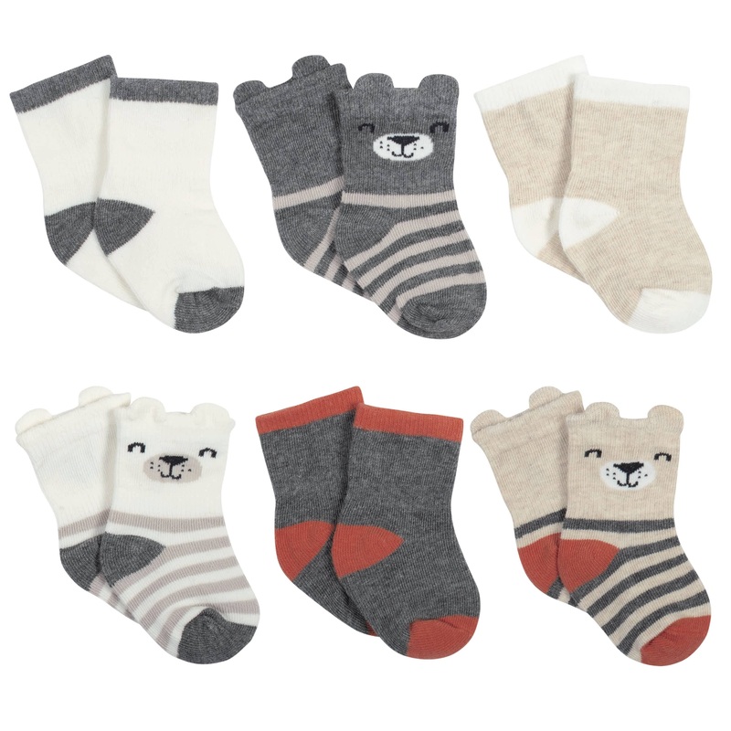 6-Pack Baby Boys Bear Jersey Crew Wiggle-Proof Socks