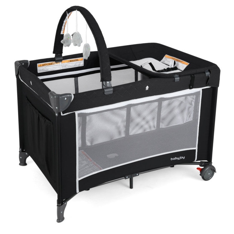 3-in-1 Portable Baby Crib and Playpen With Changing Table-Black