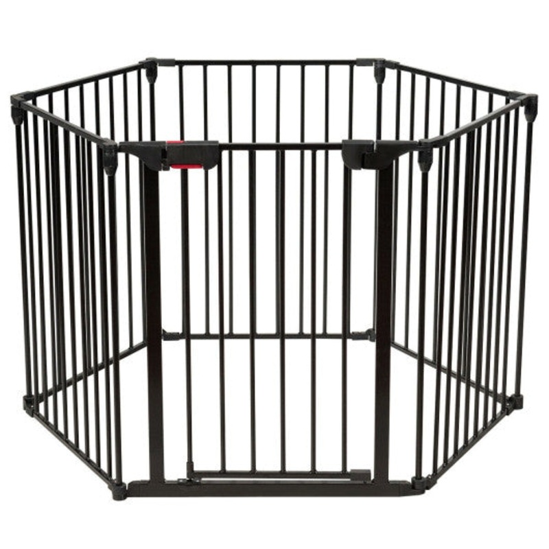 6 Panel Wall-Mount Adjustable Baby Safe Metal  Fence Barrier-Black