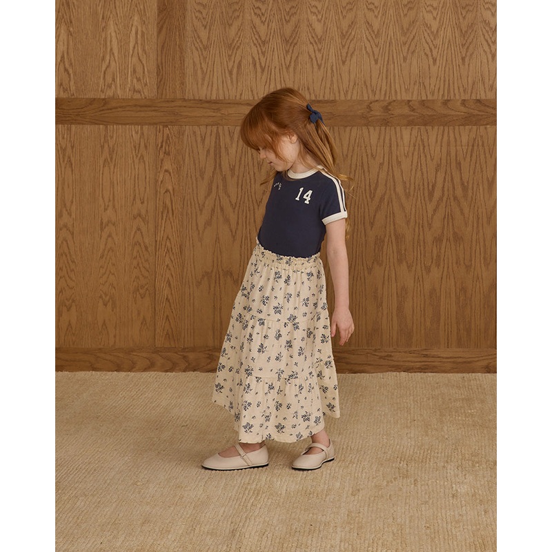 Ruffle Tiered Midi Skirt – Blue Floral