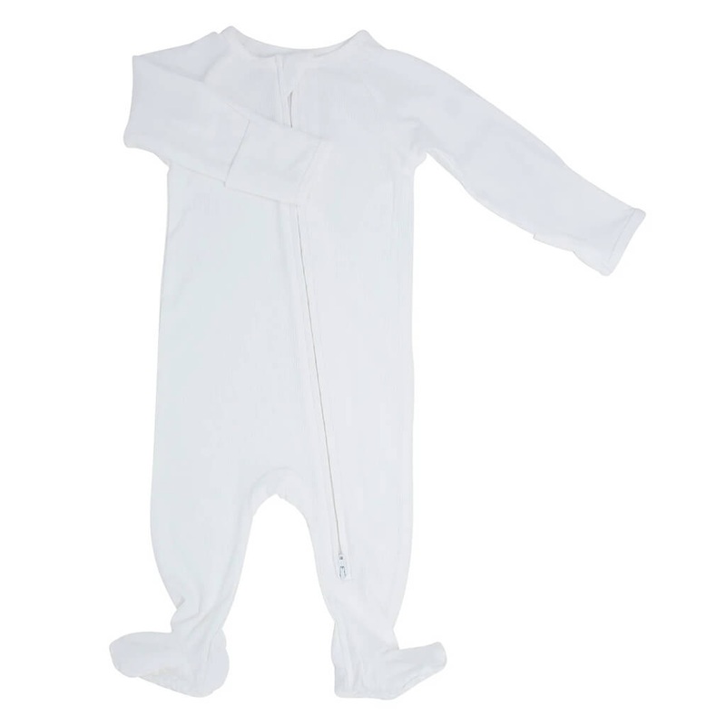 Zipper Footie – Pure White Ribbed