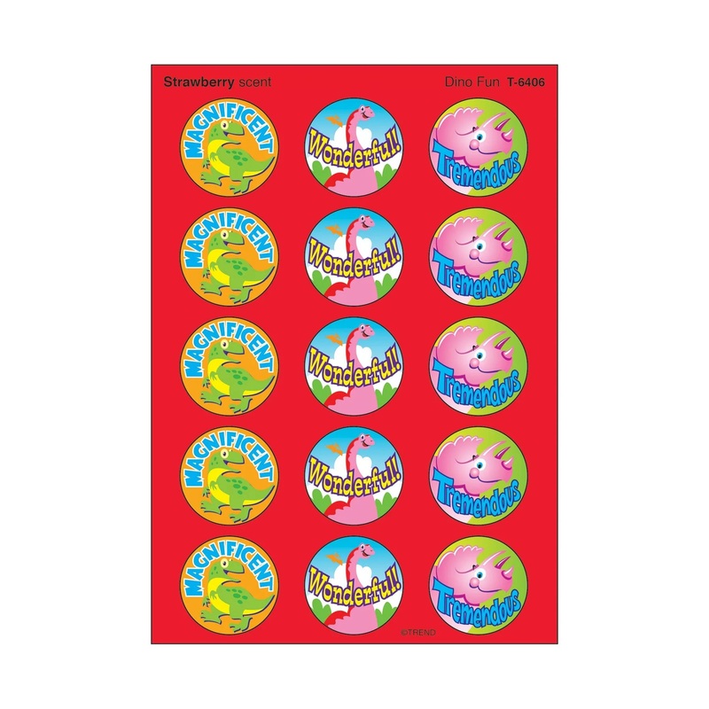 Dino Fun, Strawberry scent Scratch ‘n Sniff Stinky Stickers  Large Round