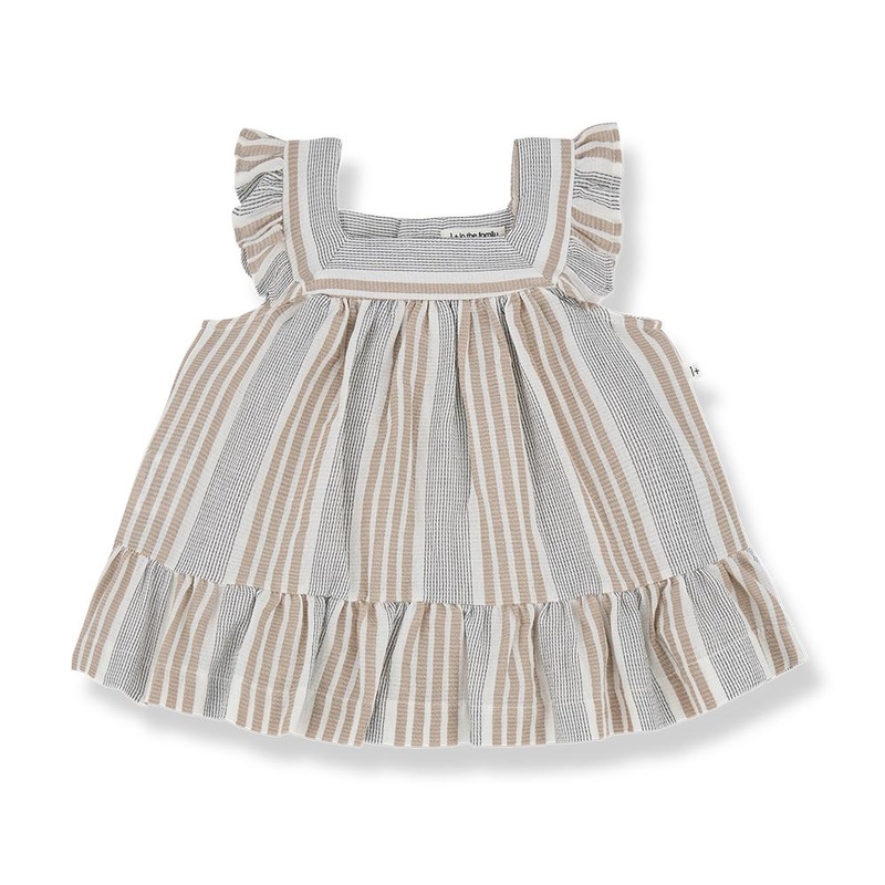 1+ In The Family – Organic Ruffle Sleeve Dress – Vertical Stripe