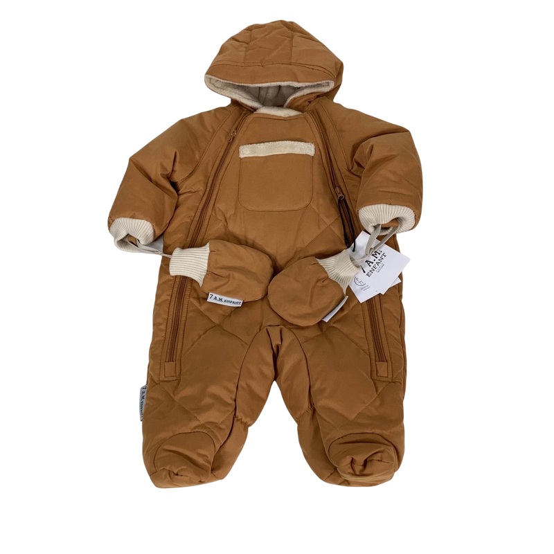 7 A.M. Enfant Benji Snowsuit Bebe, 3-6 Months, Cognac