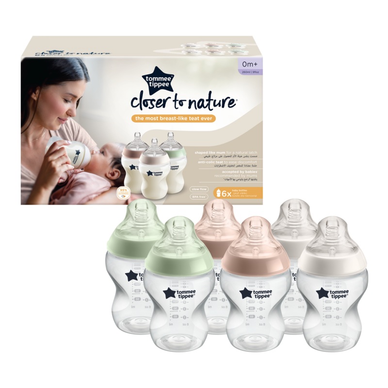Feeding Bottles Pastel 6x260ml  Natural Start Anti-Colic Baby Bottles