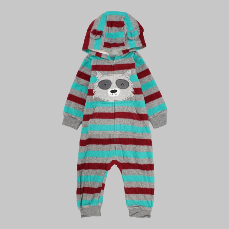 Striped Long-Sleeved Hooded Footless Onesie