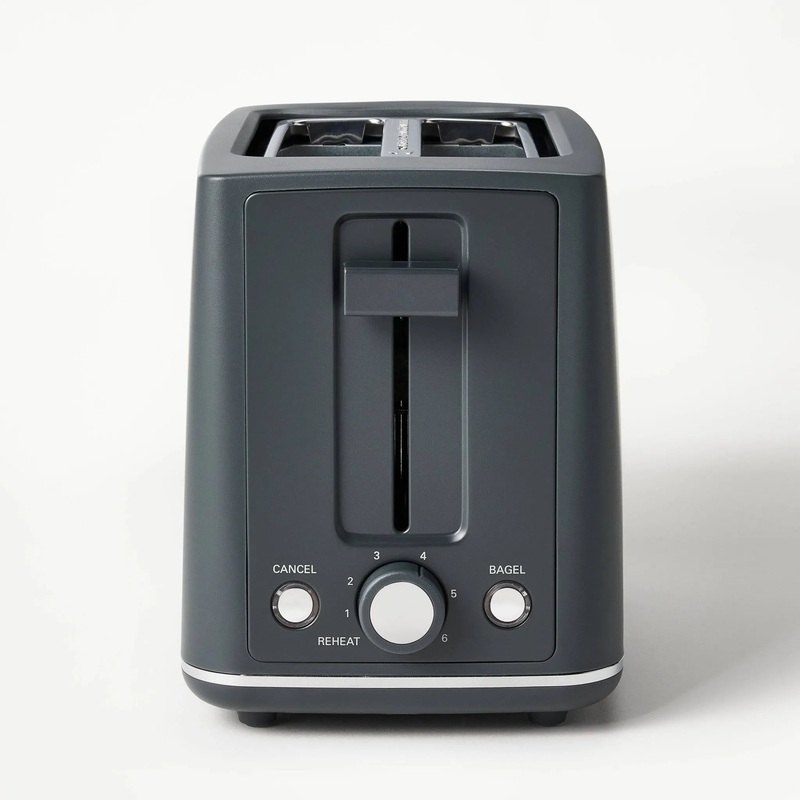 2 Slice Toaster with Thin Chrome Band – Gray