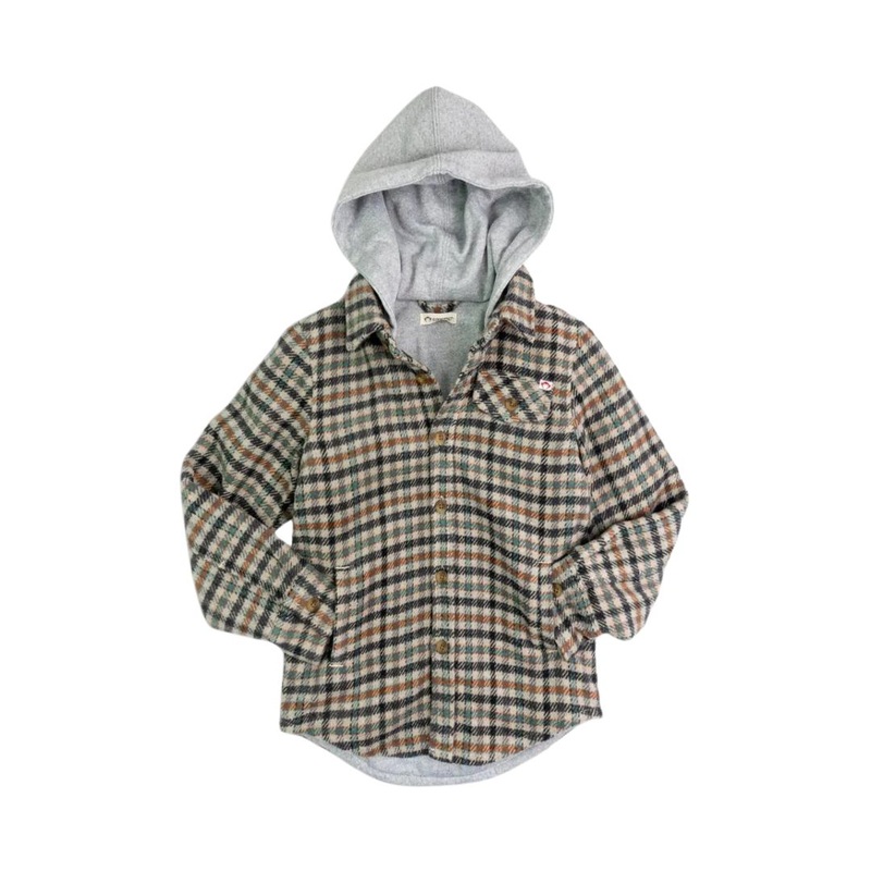 Appaman Glen Hooded Shirt – Beige/Teal Check