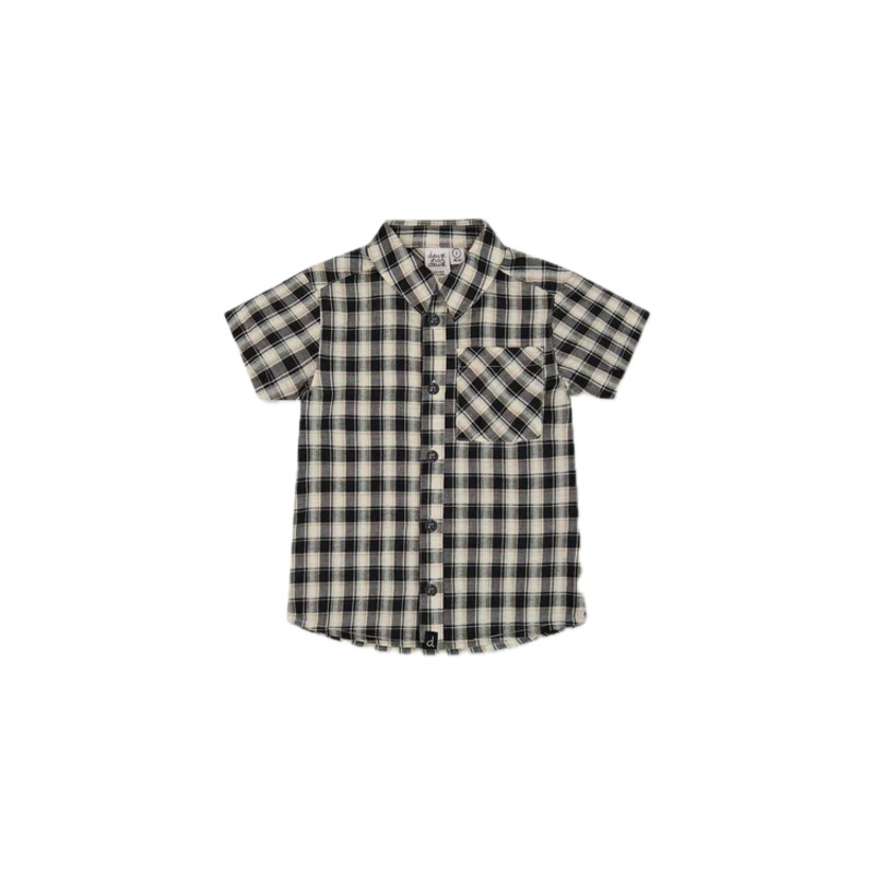 Deux Par Deux Short Sleeve Plaid Button Down Shirt